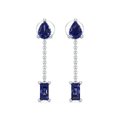 Sterling Silver Royal Blue Sapphire Drop Earrings Pear PE 4x3mm BG 4x2mm