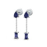 Sterling Silver Royal Blue Sapphire Drop Earrings Pear PE 4x3mm BG 4x2mm