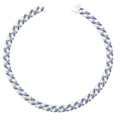 Sterling Silver Royal Blue Sapphire Chain Necklace Round RD 1.0mm