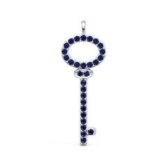 Sterling Silver Royal Blue Sapphire Pendant Round RD 1.5mm Key Theme