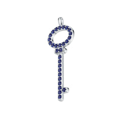 Sterling Silver Royal Blue Sapphire Pendant Round RD 1.5mm Key Theme
