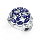 Sterling Silver Blue Sapphire Cluster Ring Oval OV 5x3mm