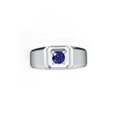 Men's Sterling Silver Moissanite or Sapphire Ring Round RD 4x4mm White Top 2344