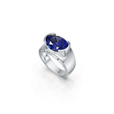 Sterling Silver Moissanite or Sapphire Ring Oval OV 9X7mm East West Split Bezel Half Bezel