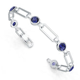 Sterling Silver Moissanite or Sapphire Bracelet Cab Round RD 6x6mm