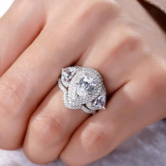 Pear Cut Sterling Silver Double Halo Moissanite Bridal Sets