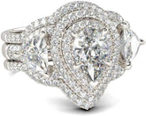 Pear Cut Sterling Silver Double Halo Moissanite Bridal Sets