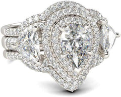 Pear Cut Sterling Silver Double Halo Moissanite Bridal Sets