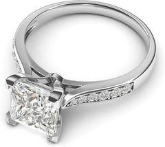 Princess Cut Sterling Silver Moissanite Engagement Ring with Side Stones