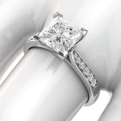 Princess Cut Sterling Silver Moissanite Engagement Ring with Side Stones