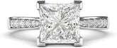 Princess Cut Sterling Silver Moissanite Engagement Ring with Side Stones