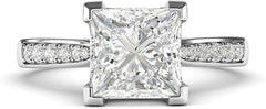 Princess Cut Sterling Silver Moissanite Engagement Ring with Side Stones