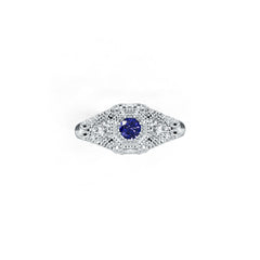 Sterling Silver Moissanite or Sapphire Ring Round RD 4x4mm Art Deco Style