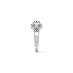 Sterling Silver Moissanite or Sapphire Ring Round RD 4x4mm Art Deco Style