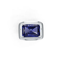Men's Sterling Silver Moissanite or Sapphire Ring Emerald OCT 14x10mm