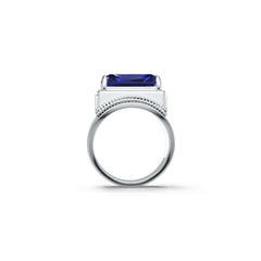 Men's Sterling Silver Moissanite or Sapphire Ring Emerald OCT 14x10mm