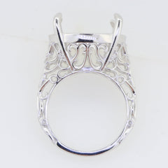 Sterling Silver Semi Mount Ring Setting Round RD 18x18mm Art Deco Style Syzjewelry