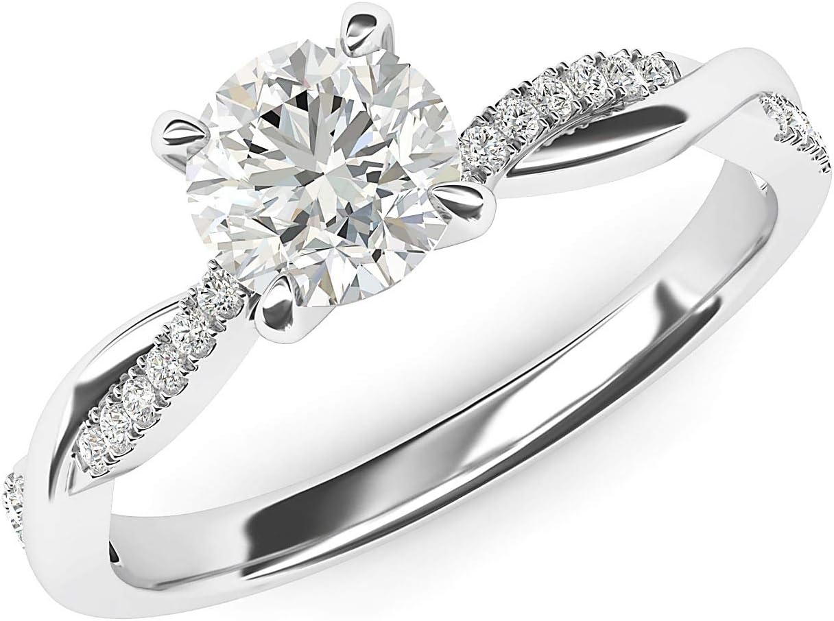 Round Cut Moissanite Petite Twisted Vine Sterling Silver Engagement Ring