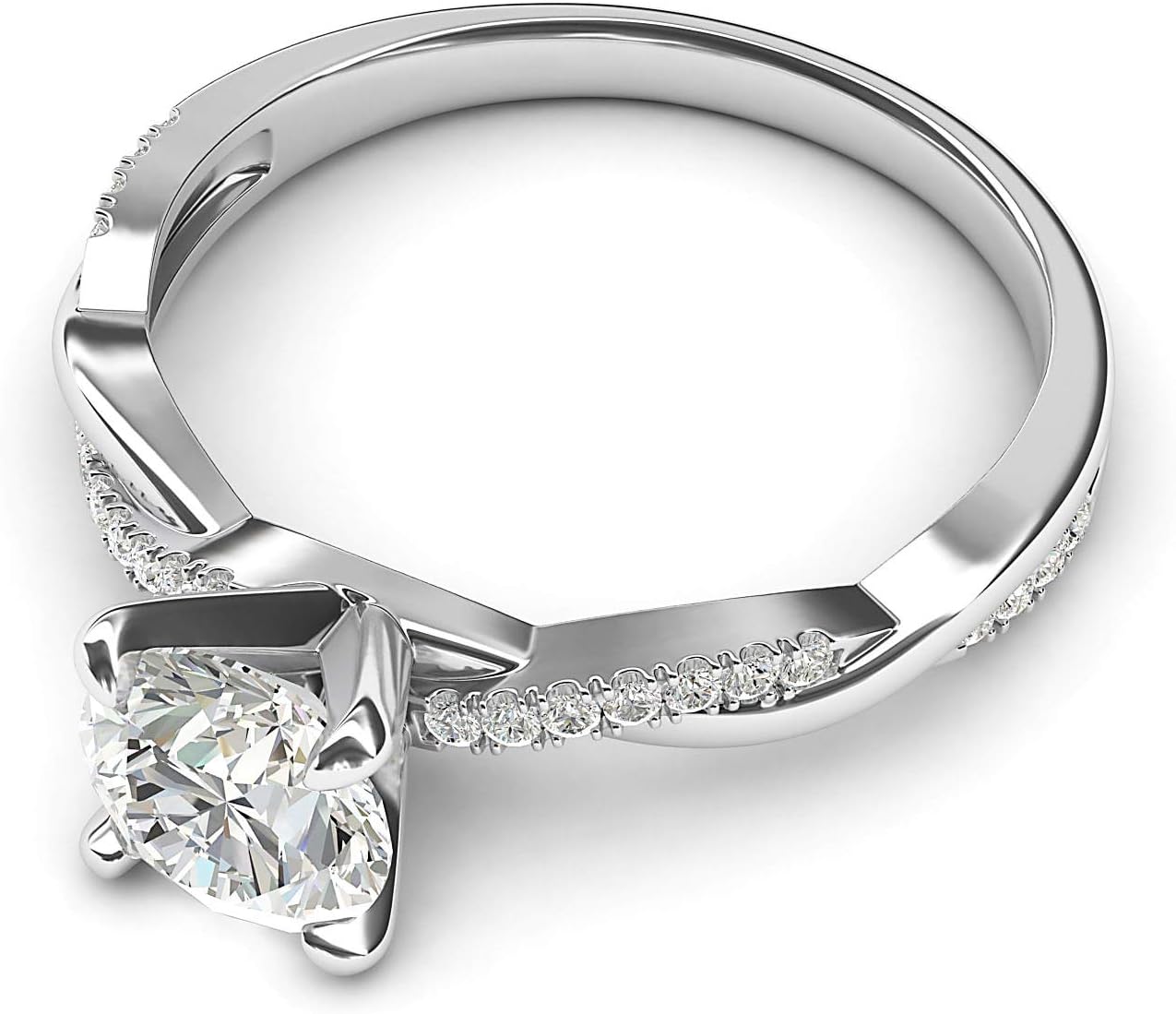 Round Cut Moissanite Petite Twisted Vine Sterling Silver Engagement Ring