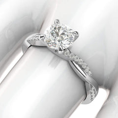 Round Cut Moissanite Petite Twisted Vine Sterling Silver Engagement Ring