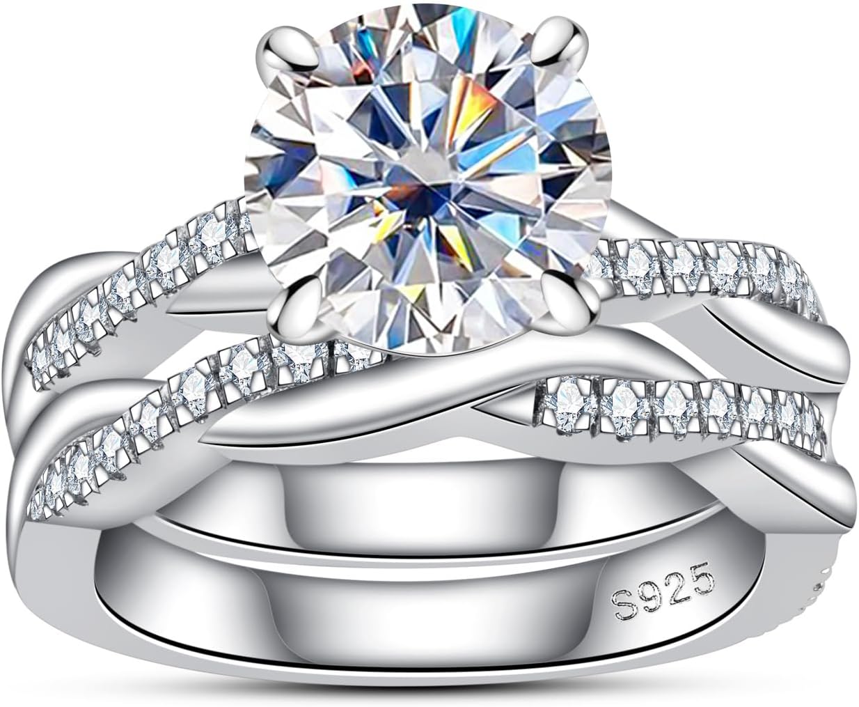 Round Cut Moissanite Wedding Ring Set - 925 Silver D-color VVS1