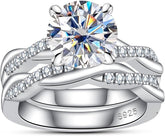 Round Cut Moissanite Wedding Ring Set - 925 Silver D-color VVS1