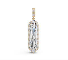 Sterling Silver Moissanite with Moissanite Pendant Emerald OCT 18x8mm Halo
