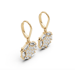 Sterling Silver Moissanite Hexagon Cluster Drop Earring Baguette BG 4x2mm