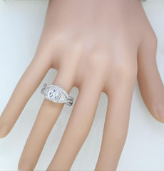 Sterling Silver Princess Cut Moissanite Engagement Ring Set for Women – 2 Pieces