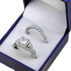 Sterling Silver Princess Cut Moissanite Engagement Ring Set for Women – 2 Pieces