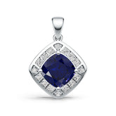 Sterling Silver Royal Blue Sapphire with Moissanite Pendant Necklace Cushion CU 8X8mm