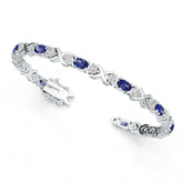 Sterling Silver Royal Blue Sapphire and Moissanite Tennis Moissanite or Sapphire Bracelet Oval OV 6X4mm Crisscross Infinity Knot Tennis Moissanite or Sapphire Bracelet