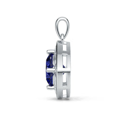 Sterling Silver Royal Blue Sapphire with Moissanite Pendant Necklace Cushion CU 8X8mm
