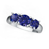 Sterling Silver Royal Blue Sapphire Ring RD 6x6mm 5x5mm 3 Stone