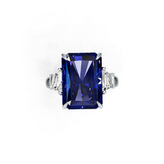Sterling Silver Royal Blue Sapphire Engagement Ring Emerald OCT 16X12mm