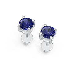 Sterling Silver Royal Blue Sapphire Earrings Round RD 5x5mm