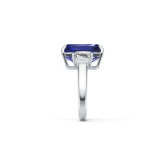 Sterling Silver Royal Blue Sapphire Engagement Ring Emerald OCT 16X12mm