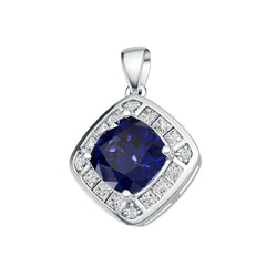Sterling Silver Royal Blue Sapphire with Moissanite Pendant Necklace Cushion CU 8X8mm