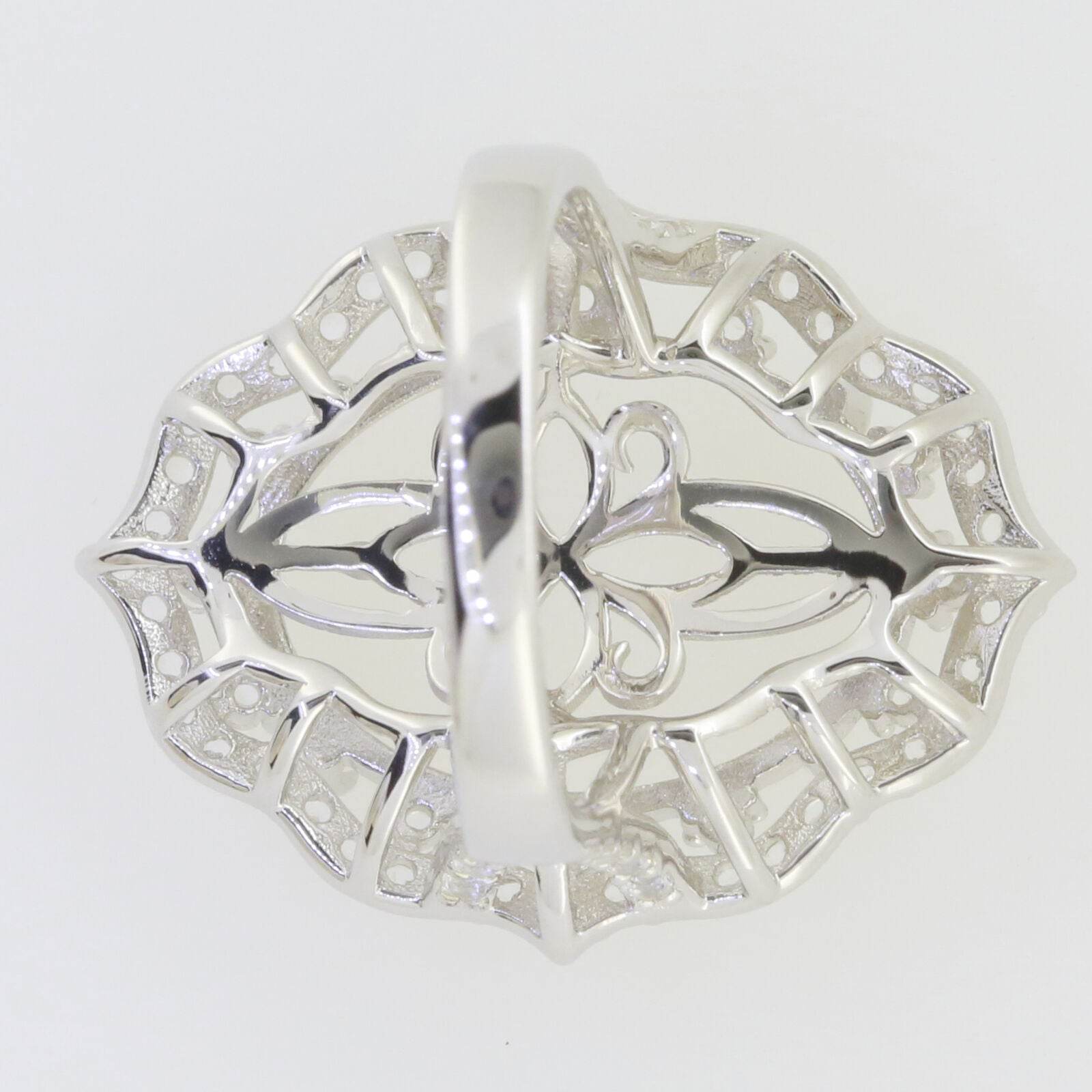 Sterling Silver Semi Mount Ring Setting Cab Oval OV 20x15mm Halo Accent - Syzjewelry
