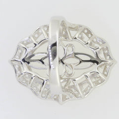 Sterling Silver Semi Mount Ring Setting Cab Oval OV 20x15mm Halo Accent - Syzjewelry