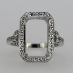Sterling Silver Semi Mount Ring Setting Emerald OCT 14x8mm Halo White Topaz - Syzjewelry