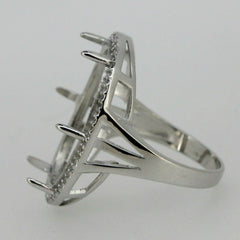 Sterling Silver Semi Mount Ring Setting Cabochon OV 24x16mm Halo White Topaz - Syzjewelry