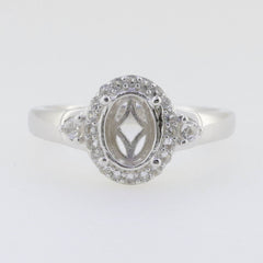 Sterling Silver Semi Mount Ring Setting Oval OV 8x6mm Halo White Topaz - Syzjewelry
