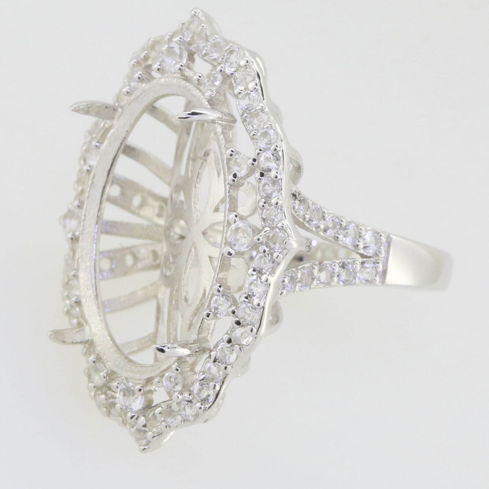 Sterling Silver Semi Mount Ring Setting Cab Oval OV 20x15mm Halo Accent - Syzjewelry