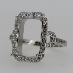 Sterling Silver Semi Mount Ring Setting Emerald OCT 14x8mm Halo White Topaz - Syzjewelry