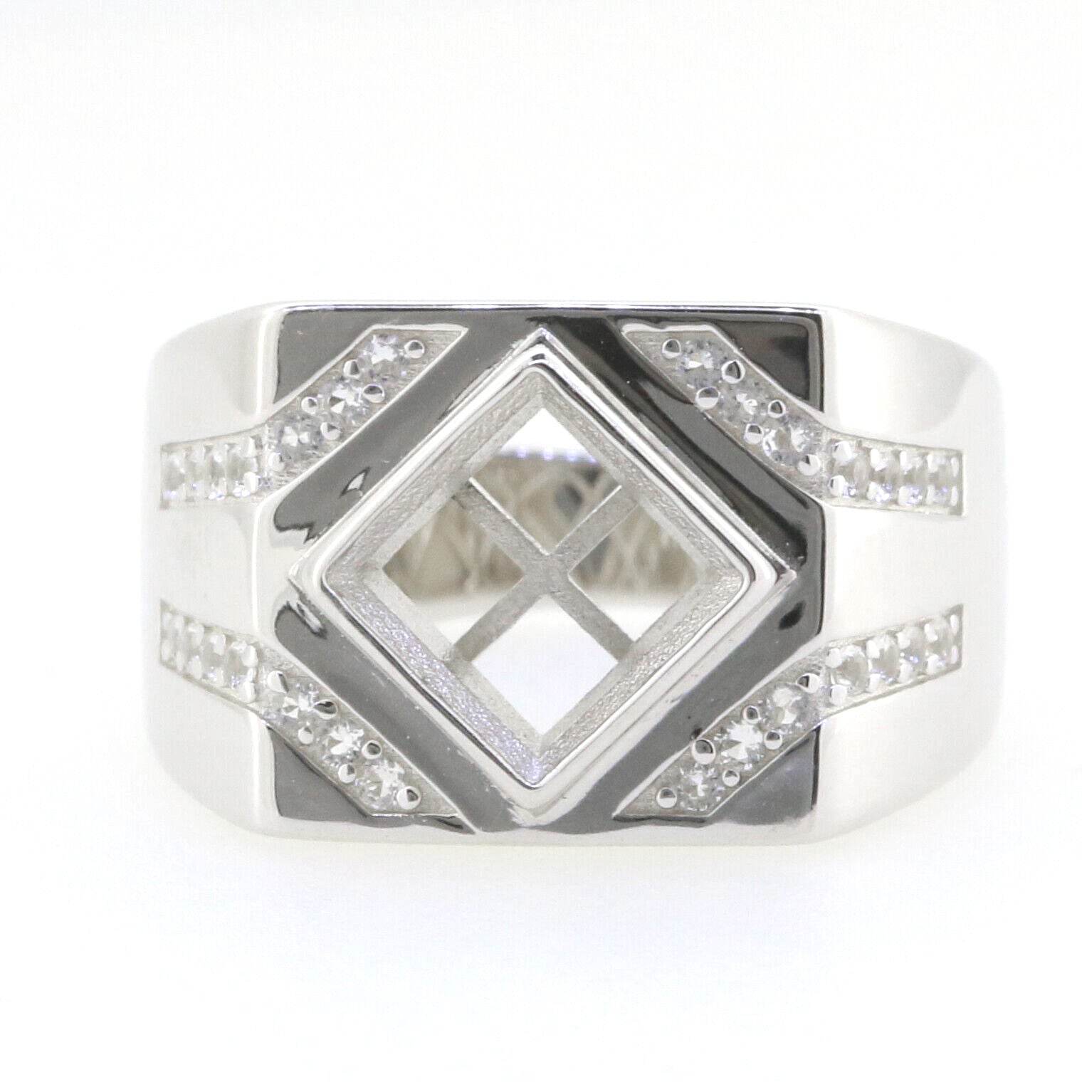 Sterling Silver Semi Mount Ring Setting Princess SQ 7x7mm Men's Ring Mounting Bezel Set - Syzjewelry