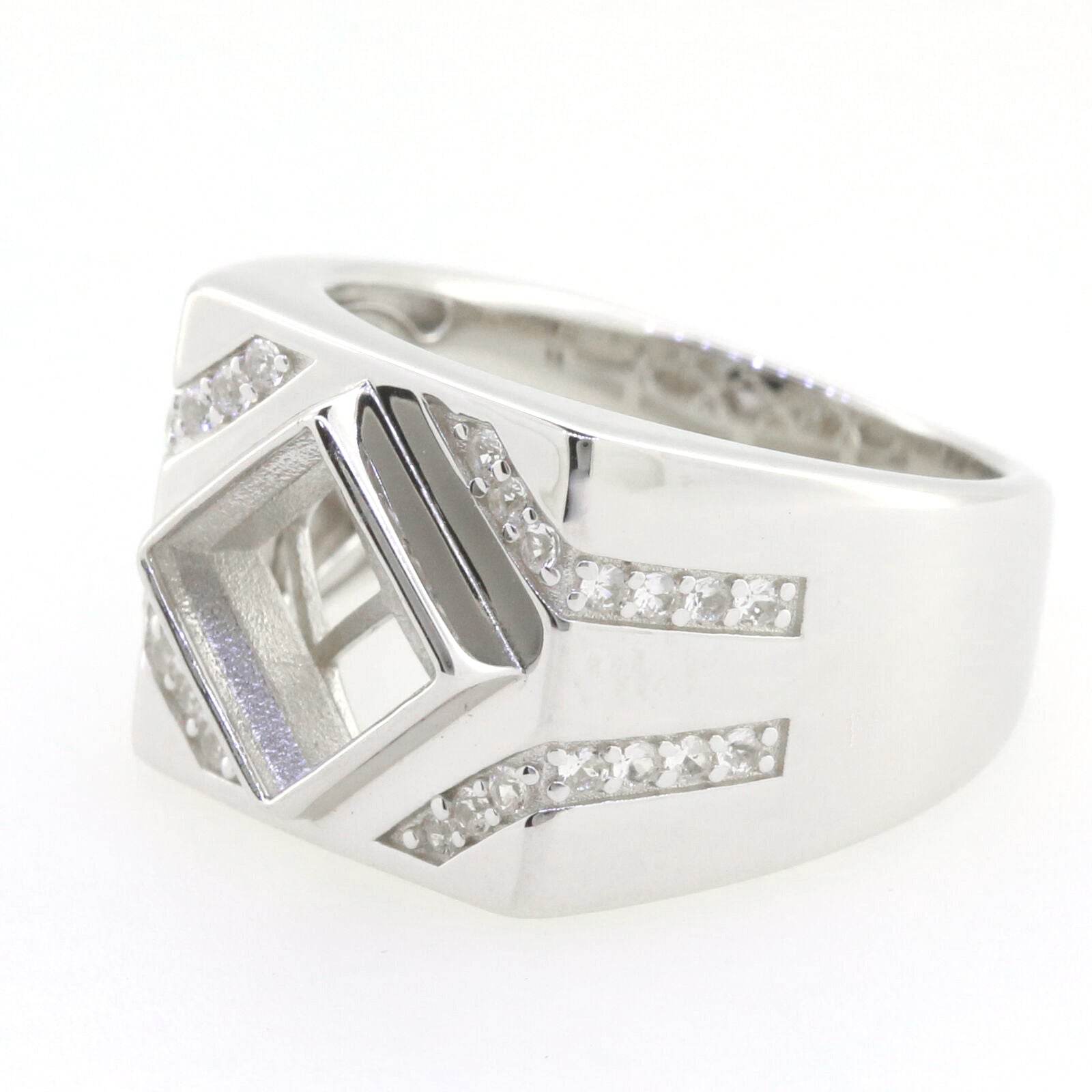 Sterling Silver Semi Mount Ring Setting Princess SQ 7x7mm Men's Ring Mounting Bezel Set - Syzjewelry