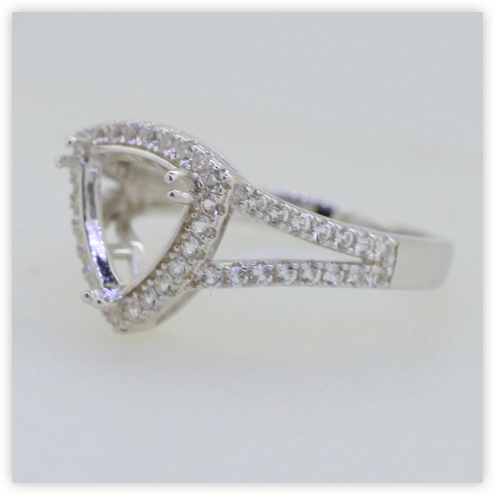 Sterling Silver Semi Mount Ring Setting Trillion Tri 9x9mm White Topaz Halo Split Shank Syzjewelry