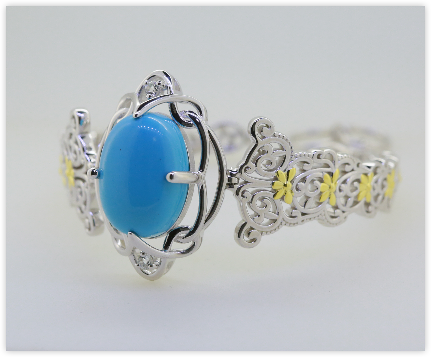Sterling Silver Semi Mount Bracelet Setting Oval OV 18X13mm Cabochon Filigree Art Nouveau Style DHJ