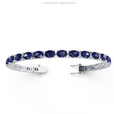 Sterling Silver Royal Blue Sapphire Tennis Moissanite or Sapphire Bracelet Oval OV 7X5mm Cabochon